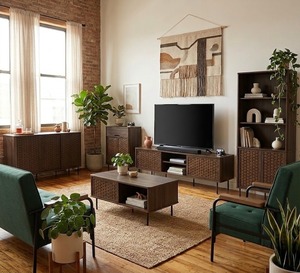 Midcentury Modern Durable Sliding Door <b>Coffee</b> <b>Table</b> in <b>Walnut</b> Finish for Living Room Furniture and Hospitality - Product Image 6