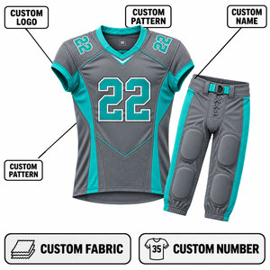 Ensemble d'uniformes de football américain, col en V, manches courtes, tissu respirant, pantalon ajusté, jersey sublimé en polyester pour adultes - Product Image 1