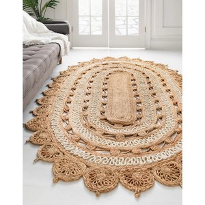 Alfombra Ovalada de Yute Hecha a Mano con Patrón de Medallón, Estilo Bohemio, Tejido Plano, para Sala de Estar, Fácil de Limpiar, Pelo Fino - Product Image 5