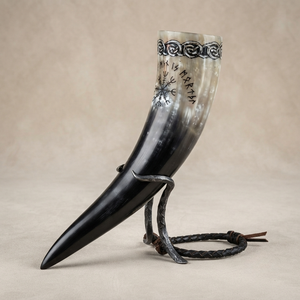 REHMAN CRAFT Handmade Eco-Friendly Viking Drinking Horn <b>Set</b> | Buffalo Horn Beer <b>Mug</b> with Iron Stand & Leather Holder - Product Image 3