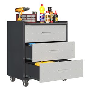 Armoire de rangement métallique robuste à 3 tiroirs avec roulettes, noir/gris, pour la maison, le bureau ou le garage – Solutions d'organisation - Product Image 5