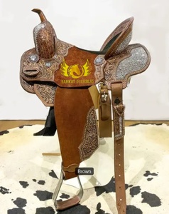 Selle de cheval western en cuir véritable bicolore personnalisée avec accent en strass, durable, siège profond, portable - Product Image 2