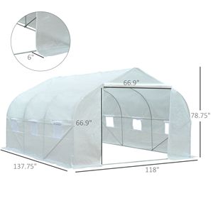 Invernadero Ecológico de 11.5X10X6.5 con Estructura de Acero Blanco, 6 Ventanas Enrollables, Puerta con Cierre y Cubierta de PE - Product Image 3