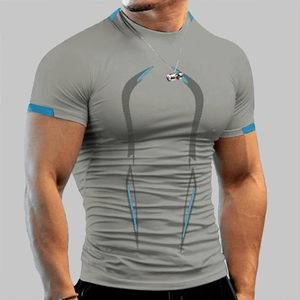 T-shirt imprimé pour homme, vêtements de sport réfléchissants, équipement d'entraînement, haute élasticité, coupe ajustée, tee-shirt de musculation, logo par transfert thermique - Product Image 3