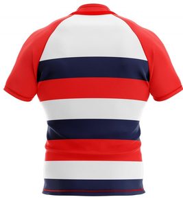 Maillot de rugby rayé rouge, blanc et bleu pour homme, manches courtes, col rond, polyester, ensemble de vêtements de sport respirant - Product Image 2