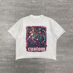 Camiseta Personalizada 100% Algodón con Estampado DTG, Corte Holgado y Extra Grande, Estilo Vintage Desgastado con Acabado Ácido y Bajo sin Rematar para Hombre - Product Image 3