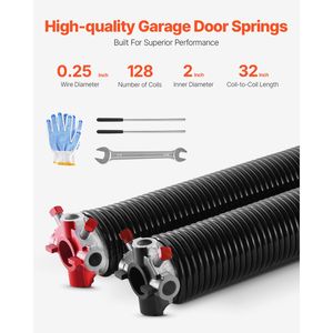 Molle a torsione per porta garage con rivestimento elettroforetico nero 0,25 x 2 x 32 pollici, 16.000 cicli, coppia per sostituzione - Product Image 2