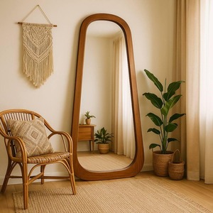 Espejo de pie con marco de madera y acabado natural para yoga y sala de fitness, ayuda a monitorizar la postura y los movimientos. - Product Image 3