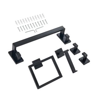 Set di Accessori per Bagno in Acciaio Inossidabile Nero Opaco da 16 Pollici, 5 Pezzi # # # #   Portasciugamani + Portaoggetti + Ganci - Product Image 1
