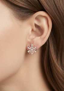 Boucles d'oreilles tendance en or rose avec fleurs et diamants de laboratoire, en or massif 9 carats plaqué rhodium pour femme, idéales pour les fêtes, les mariages et le quotidien, qualité VS1 - Product Image 3