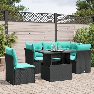 Set di divani da giardino in polyrattan nero da 6 pezzi con cuscini, mobili da esterno in stile contemporaneo - Product Image 1