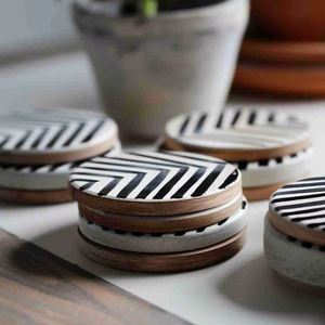 Traditional MDF and Resin Inlay Eco-Friendly Modern Coaster Set with Holder Elegant <b>Mats</b> & Pads Handmade Collection - Product Image 1