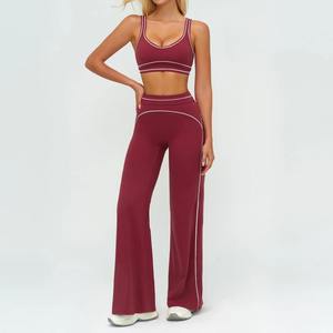 Women Yoga Set Seamless High Waist <b>Flare</b> <b>Leggings</b> and Sports Bra Two Piece Workout Gym Fitness Athletic Apparel Outfit - Product Image 2