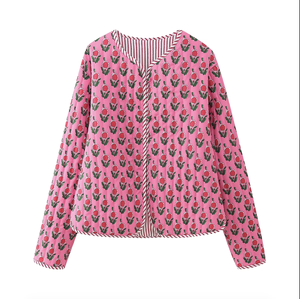 Custom Women’s Pink Floral Quilted <b>Jacket</b> <b>Lightweight</b> Printed Cotton Casual Reversible Spring Autumn Coat Ladies Fashion <b>jackets</b> - Product Image 1
