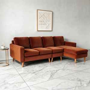 Canapé d'angle traditionnel en velours côtelé rembourré, avec causeuse garnie de mousse, idéal pour petits espaces, salon et bureau d'appartement - Product Image 1