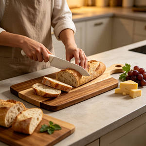 Planche à découper en bois massif avec poignée, 1,5 cm d'épaisseur, rectangulaire, passe au lave-vaisselle, pour viande, fromage, légumes, fruits, usage en cuisine - Product Image 3