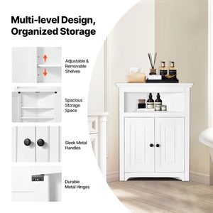 "2-Door Freestanding Wooden <b>Corner</b> Kitchen <b>Storage</b> Cabinet 3-Tier 32" Adjustable Shelves" - Product Image 4