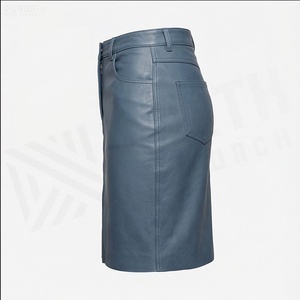 Jupe crayon en similicuir taille haute pour femme, longueur genou, couleur unie avec fente avant, style toutes saisons - Product Image 3
