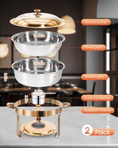 Elegant Gold and Silver Stainless Steel Round <b>Chafing</b> <b>Dish</b> <b>Set</b> Professional <b>Buffet</b> Food Warmer for Fine Dining and Hotel Events - Product Image 3
