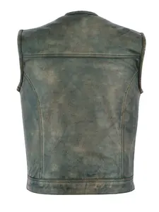 เสื้อกั๊กหนังแท้สไตล์วินเทจสำหรับผู้ชาย หนังวัวแท้แบบดิสเทรส สำหรับขี่มอเตอร์ไซค์ สไตล์คลาสสิคสำหรับคลับ รับผลิตแบบ OEM ODM - Product Image 2