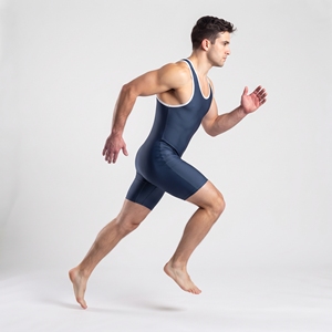 Men's Athletic Wrestling Singlet <b>Navy</b> Blue Color Trim One Piece Spandex Polyester Stretch Sports Training Apparel - Product Image 3