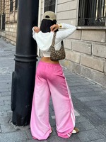 Pantalones Deportivos de Mujer, Color Rosa, Cintura Media, Holgados, Verano, Frente Plano, 100% Algodón, Diseño Urbano, Bordado 3D, Día de San Valentín
