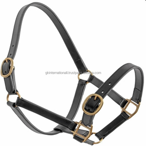 Cabestro de caballo de cuero genuino ajustable doble resistente grueso con hebilla de latón macizo y caballo Halter de anillo - Product Image 3