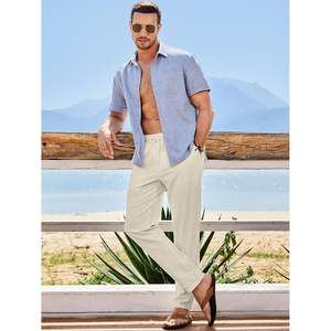 Pantalones de Playa de Verano de Algodón Personalizados para Hombre, Cintura Elástica con Cordón, Cremallera, Ligeros, Casuales, con Bolsillos, Personalizables - Product Image 3