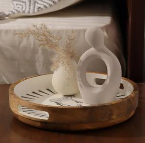 Plateau de service rond en bois émaillé fait main avec logo et taille personnalisés pour les fêtes, les bars et les restaurants - Style américain - Product Image 5