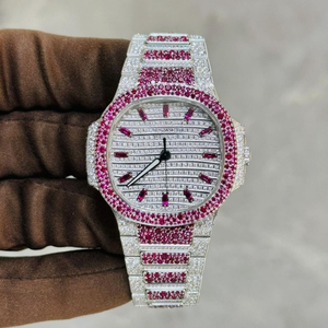 Montre de luxe en alliage de 40 mm avec mouvement à quartz, sertie de diamants Moissanite DEF de laboratoire de haute qualité, style Hip Hop, couleur incolore - Product Image 3