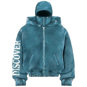 Ensemble survêtement unisexe personnalisé en coton uni avec strass et velours, comprenant un sweat à capuche balaclava et un pantalon de survêtement, style streetwear, marque privée - Product Image 4
