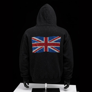 High Quality Unisex 450gsm Fleece High Street Streetwear Hip Hop Acid Wash Rhinestone Breathable Pocket Hoodie Custom <b>Sun</b> Faded - Product Image 2