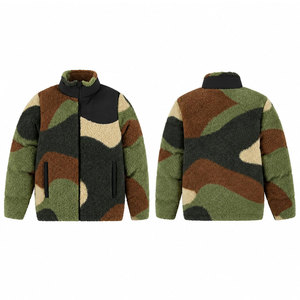 Men's Camouflage <b>Fleece</b> <b>Jacket</b> Stand Collar Zipper Windproof Winter Warm Coat Casual Thick Sherpa <b>Lining</b> Regular Fit - Product Image 1