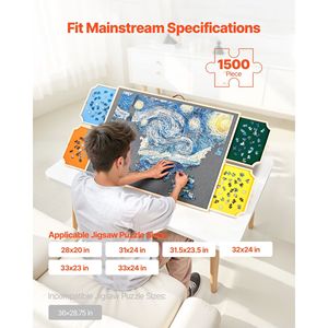 Tavolo in Legno Portatile per Puzzle da 1500 Pezzi con 4 Cassetti Girevoli in Feltro Colorato, 34x25 cm, con 2 Regolazioni Inclinabili - Product Image 2
