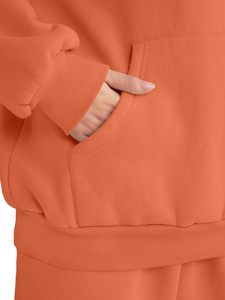 Ensemble sweat à capuche et pantalon pour femme, survêtement décontracté deux pièces en molleton de coton doux, tenue de jogging confortable pour l'hiver - Product Image 6