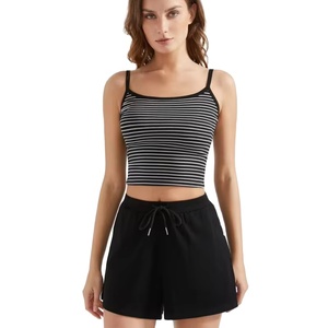 Women's 2pcs Vest and Shorts Set Sleeveless Striped Vest with Casual Shorts Featuring 2 Pockets Home Loungewear Set for Women - Product Image 1
