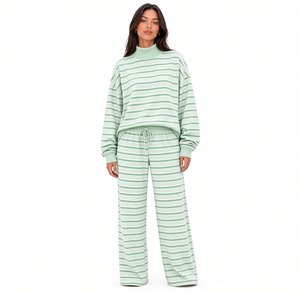 Ensemble de détente confortable pour femme : haut à col montant et manches longues, pantalon large assorti – Tenue décontractée pour tous les jours - Product Image 6