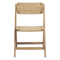 Chaise de salle à manger pliante en teck massif durable et moderne avec assise et dossier en rotin tressé pour l'intérieur et l'extérieur, meubles de salon