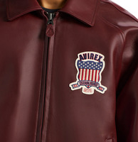 Veste en cuir Icon Avirex pour homme, nouvelle arrivée, couleur bordeaux, col rabattu, cuir de vache véritable, veste en cuir Avirex