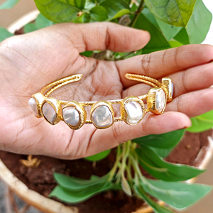 Bijoux de mariée naturel multi blanc baroque perle texture finition double couche bande manchette bracelet plaqué or bracelets réglables - Product Image 4