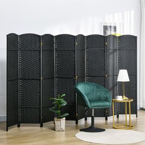 8-Panel 5.6 Ft Tall Black Freestanding Privacy <b>Screen</b> Handcrafted <b>Folding</b> Room Divider Partition for Home Office Art Style - Product Image 2