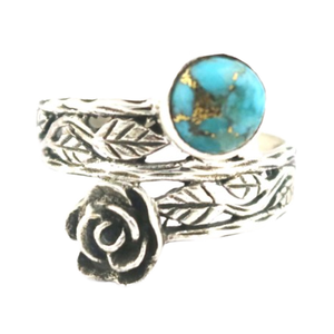 Anillo de Plata de Ley 925 con Turquesa Ostra Hecha a Mano con Diseño de Flor para Mujer - Product Image 1