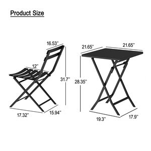 3-Piece Patio <b>Bistro</b> Set with <b>Foldable</b> Square <b>Table</b> and Chairs for Outdoor Entertaining - Product Image 5