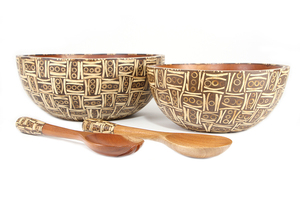Tazón de Madera de Acacia Suar con Incrustaciones de Bambú y Cáscara de Coco, Ecológico, Hecho a Mano, No Tóxico, 30cm 25cm, Tazón para Servir de Grado Alimenticio, Bali - Product Image 3