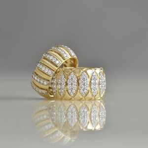 3Ct Dome <b>Statement</b> <b>Ring</b> Wholesale 14k 18k Solid Gold Round Cut Diamond Chunky Puffy Cocktail Fluted Thick Cocktail Fine Jewelry - Product Image 4