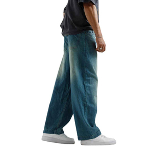 Pantalones Vaqueros Anchos de Diseño Personalizado, Estilo Urbano, Lavados, de Pierna Ancha para Hombre, Pantalones Vaqueros Rectos de Moda - Product Image 6