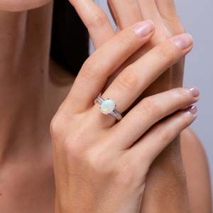 14K Pure Gold Classic Oval Cut Natural Ethiopian <b>Opal</b> Knife Edge <b>Ring</b> Pave Setting Round Cut Accent Diamond Dual Side Band <b>Ring</b> - Product Image 6