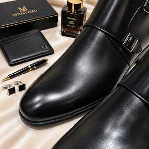 Bottes Chelsea classiques de luxe en cuir véritable pour hommes, bottes habillées à enfiler, noires, à bout rond, chaussures de ville formelles - Product Image 5