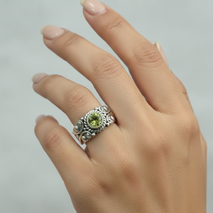 Vintage Peridot <b>Silver</b> <b>Ring</b> Handmade Filigree Floral Design 925 <b>Sterling</b> <b>Adjustable</b> Women Jewelry Gold Plated <b>Ring</b> For Christmas - Product Image 3