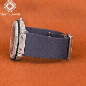 Charm_Jewels Luxury Women's <b>Diamond</b> <b>Watch</b> 42mm Round Analog Quartz Stainless Steel Case Fabric Band - Product Image 3
